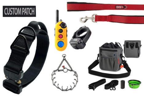 A variety of useful Dog Products against a white background